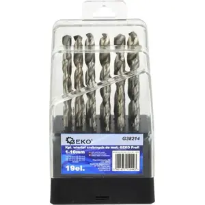 Drill bit set GEKO G38214, metal drill bits 1–10 mm, 19 pieces
