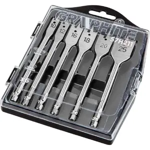 GRAPHITE wood paddle drill bit set 6-sided shank sizes 10, 12, 16, 18, 20, 25 mm (57H211)