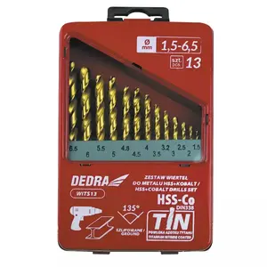 Drill bits set Dedra WITS13, steel, 13 pcs, 135° point angle, for metal