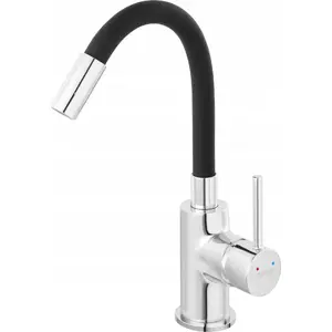 Смеситель для раковины FERRO FIESTA K5BFI2FB, чёрный с гибким изливом, хром