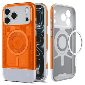Vāciņš Spigen Classic C1 (MagFit) priekš iPhone 17 Pro, PC+TPU, der 6,3" ekrānam, oranžs