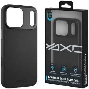 Чехол Yaxo Leather Gear Slim Case MagSafe для iPhone 17 Pro — Dusty Black, тонкий кожаный защитный чехол с MagSafe