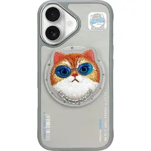 Protective glasses-style case Scool Nimmy Cool Cat for iPhone 16, gray