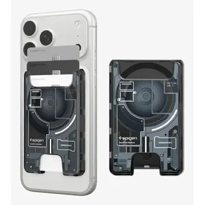 Card holder Spigen Ultra Hybrid Zero One V2 — card wallet for Apple iPhone 12+ MagFit, PC+TPU, Black/Grey, 93.7×9.65×60.7 mm