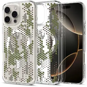Чехол Spigen Ultra Hybrid (MagFit) для iPhone 16 Pro Max — PC+TPU, прозрачный с цифровым камуфляжем зелёного