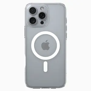 Spigen Crystal Flex (MagFit) case for iPhone 16 Pro Max — TPU, transparent with white accents, fits 6.9" screens