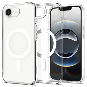 Чехол Spigen Crystal Hybrid (MagFit) для iPhone 16e — прозрачный с белой рамкой, PC+TPU, для 6.1"