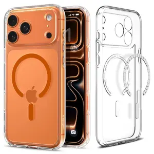 Vāciņš Spigen Ultra Hybrid (MagFit) priekš iPhone 17 Pro Max — PC+TPU, caurspīdīgs oranžs, 6,9"