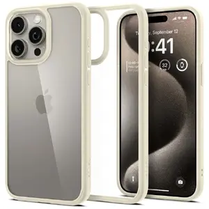 Чехол-книжка Spigen ACS06448 для iPhone 15 Pro Max 6.7" бежевый прозрачный, PC+TPU
