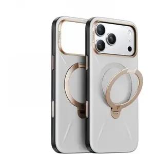 Protective leather case Torras QPro for iPhone 17 Pro, MagSafe-compatible, pearl gray