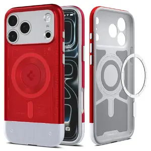 Phone case Spigen Classic C1 (MagFit) for iPhone 17 Pro — red, PC+TPU, fits 6.3" screen