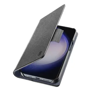 Folio phone case Sourcing Book for Galaxy S24 — faux leather, card pocket, magnetic closure, desktop stand, black, 6.2"