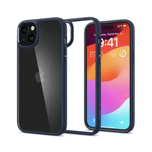 Protective Cover Spigen for iPhone 15 Plus — Crystal Hybrid, PC+TPU, Navy/Transparent, 6.7"