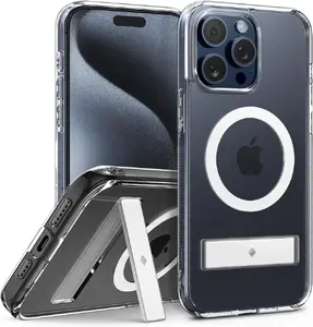 Чехол Caseology Capella Mag Kickstand прозрачный белый для iPhone 15 Pro, закалённое стекло + TPU, для экрана 6.1"