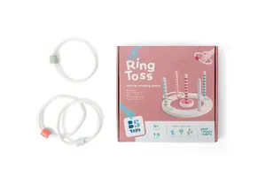 Игра в кольцеброс BS Toys Ring Toss - Round, деревянный набор с 5 колышками, 4 кольцами (ø12 см), основания ø25/7 см, разноцветный