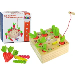 Деревянная магнитная рыбалка «Морковная червячка» LEANToys модель 12660 — детская развивающая игра с магнитной удочкой