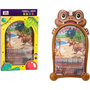 Arcade Pinball Skill Game LEANToys model 18421 — Dinosaur theme, Brown wooden stand