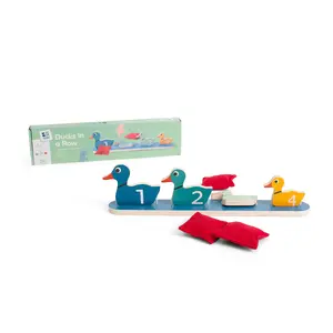 Bean bag game TEKA Ducks in a Row — felt and FSC wood base, includes 4 ducks and 3 bean bags