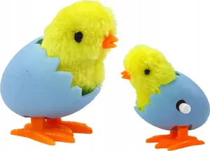 Plush Wind-Up Jumping Chick in Egg Shell LEANToys model 17603, yellow, mechanical toy