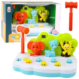 Whack-A-Mole aktivitātes spēle LEANToys 22834 — krāsains āmurs un dzīvnieku mērķi ar trāpījumu skaitītāju