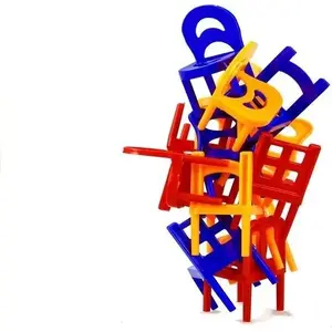 LEANToys stacking falling chairs game — tabletop skill game, colorful plastic pieces, family party toy