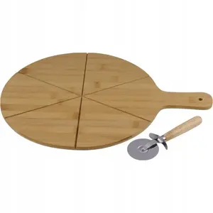 Pizza serving set ALPINA — wooden board 34 cm with pizza cutter knife