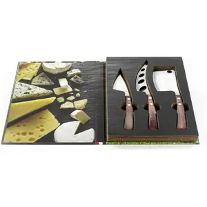 Cheese set LEGNOART LECK10A — 3-piece dark wood cheese board and tools