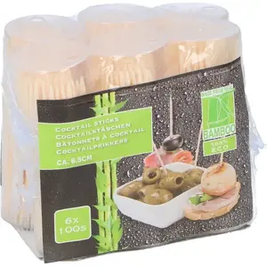 Bamboo Toothpicks No name 6×100 pcs — natural wooden picks, 6 bundles of 100 each