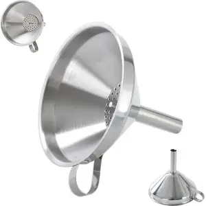 Kitchen funnel with strainer ORION 120430 — stainless steel, universal use for wine, juices, carboys