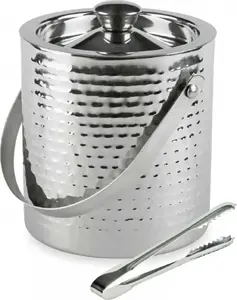 Ice bucket KingHoff KH-1503, capacity 1.5 L, stainless steel insert, plastic exterior, with handle and lid