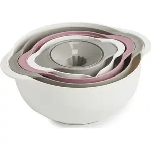 Kitchen utensil set ZELLER 5-piece multi‑function, white/gray/berry, sizes 12×7–26×12.5 cm