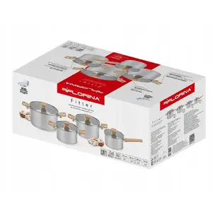 Набор посуды Lumarko Fitter Inox 8 шт с деревянными ручками — кастрюли 1,6L, 2,5L, 3,3L, 5,6L с крышками