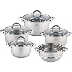 Cookware set mg home Verso — stainless steel, set of 4 pots with steamer, compatible with induction