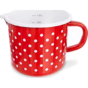 Enamel Mug ORION retro 1.2 L, red with white polka dots, universal