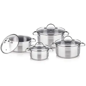 Cookware set LAMART LTSSSET8 – stainless steel boiling set, 4-piece, saucepans 1.5 L / 2.1 L / 2.9 L, glass lids