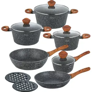Cookware set Klausberg KB-7242 – 12-piece granite-coated pots set, wood-effect handles