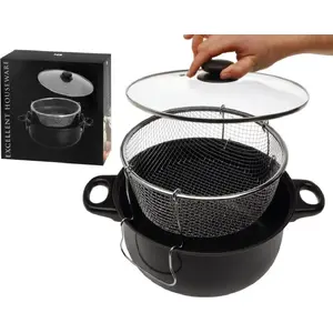 Deep Fryer Pot with Frying Basket ASJ Commerce 170000105 — Stainless Steel Cooking Pot for Deep Frying