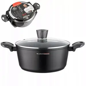 Cookware pot Florina BONO 24 cm 4.0 L with lid, black stone-effect coating, black handle