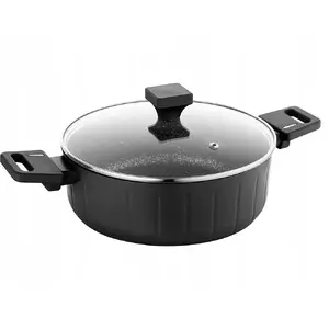 Florina low saucepan Verio 28 cm 4.4 L with lid, non-stick coating, gray, black handle