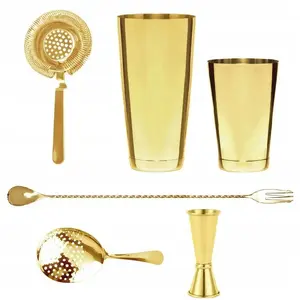 Barware set Springos BPR-103 — gold cocktail shaker and tools