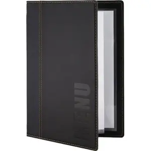Ēdienkartes turētājs Securit Trendy A5 ādas vāks 25x19 cm, 4 A5 puses, melns, 10 gab./iepak.