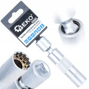 Socket bit for spark plugs GEKO 16 mm 3/8" CrV with swivel joint (model 100)