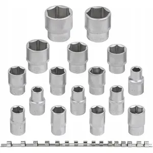 Socket set, Rockforce RF-4161-5 — 16-piece 1/2" (6‑point) sockets on rail, sizes 10–19, 21, 22, 24, 27, 30, 32 mm