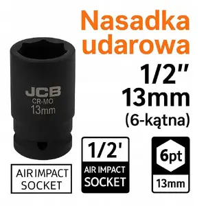Socket bit 1/2" 13 mm 6-point for impact use — JCB JCB-44513