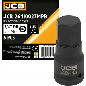 Socket bit 3/4" 27 mm (6-point) JCB 3/4" 27mm impact socket bit