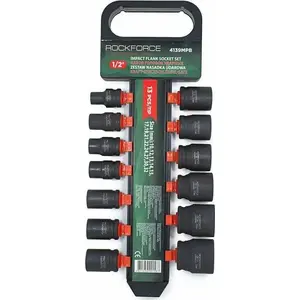 Socket Bit Set, Rockforce RF-4139MPB – impact short sockets 1/2" drive, 13 pieces, sizes 10–32 mm, with hanger