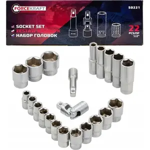 Набор головок Forcekraft FK-50221 — привод 1/2", 22 шт., 6-гранные (6-точечные)