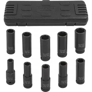 Impact Socket Set Rockforce RF-4107-5MPB — 1/2" drive, long impact sockets 10 pcs (10–24 mm) with case