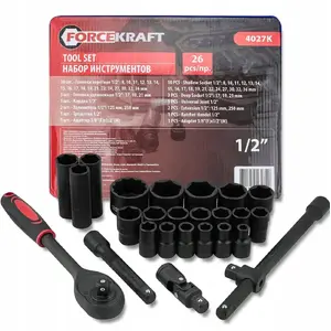 Socket wrench set Forcekraft FK-4027-K — 1/2" drive, 26 pcs, hex sockets 8–36 mm