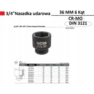 Головка ударная 3/4" 36 мм (6-гранная) JCB — ударная насадка для крепежа